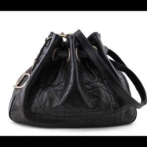 DIOR BLACK LAMBSKIN CANNAGE DRAWSTRING BAG